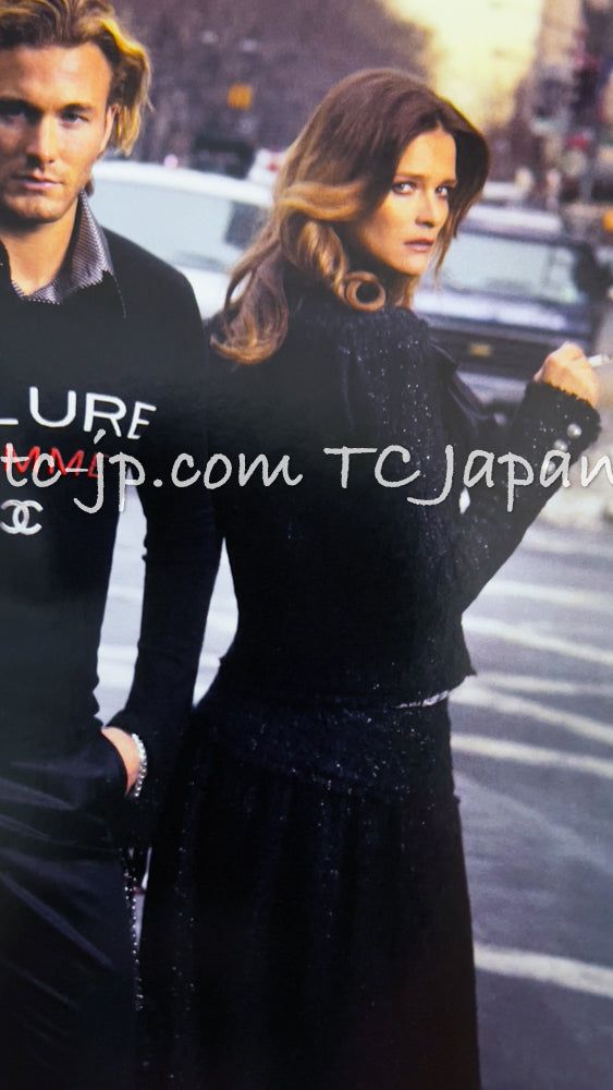 シャネル ジャケット CHANEL ブラック グレー フリンジトリム