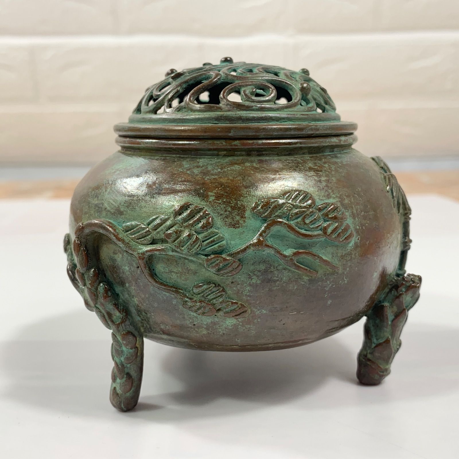 伝統高岡銅器 蝋型原型師 須賀月芳 香炉 木箱・しおり付 高岡銅器 香炉