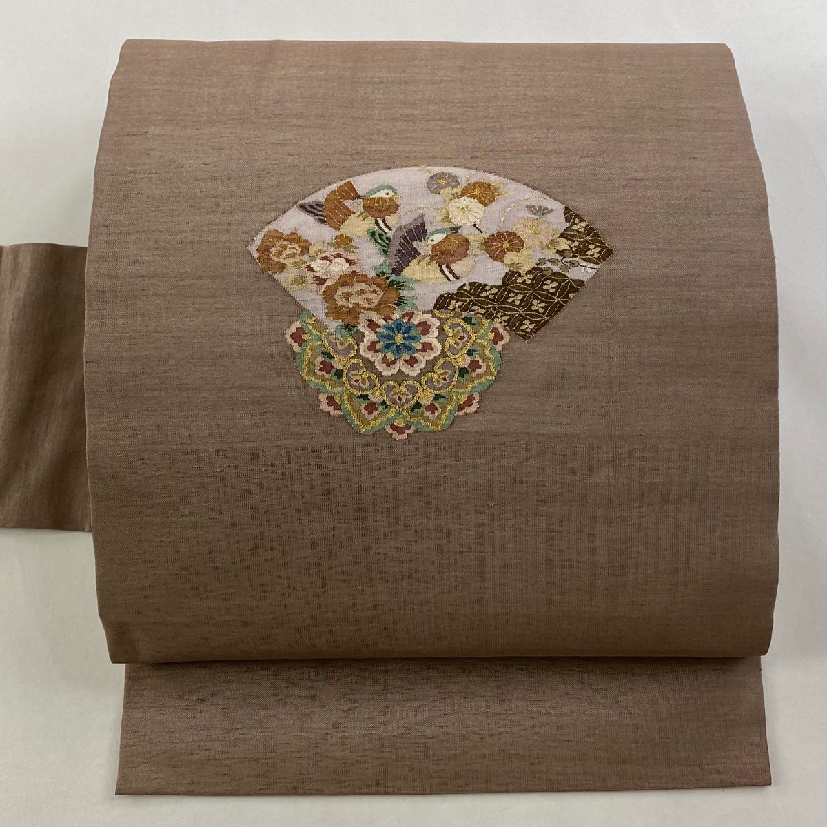 名古屋帯 秀品 扇面 華文 金糸 綴れ 薄小豆 正絹