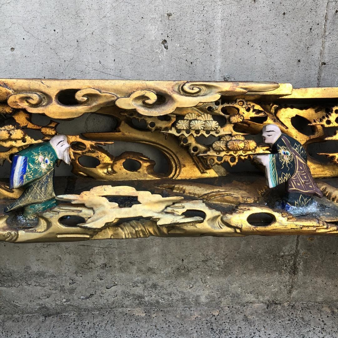 極彩色 金色 欄間 古美術 時代彫刻 建具部材 #842 仏教美術 木彫 玉眼