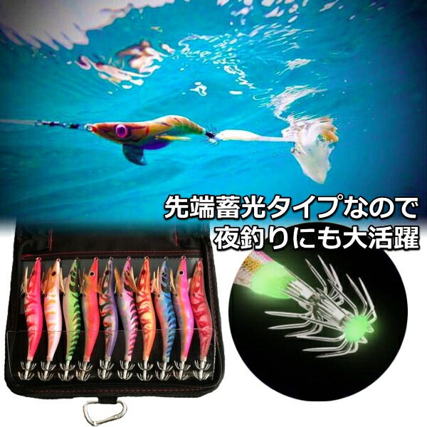 エギング 10本セット エギ 餌木 ルアー 夜光 蓄光 仕掛け イカ釣り 2.5