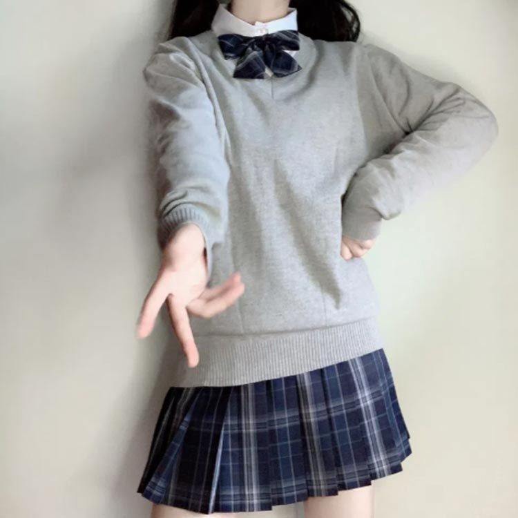 スクールセーター Vネック ニット セーター 長袖 制服 学生服 スクール セーター 男女兼用 JK制服 入学 通学 中学生 高校生 制服 セーター 学校 高校 男子高生 女子高生 無地 グレー 大き#chi4006