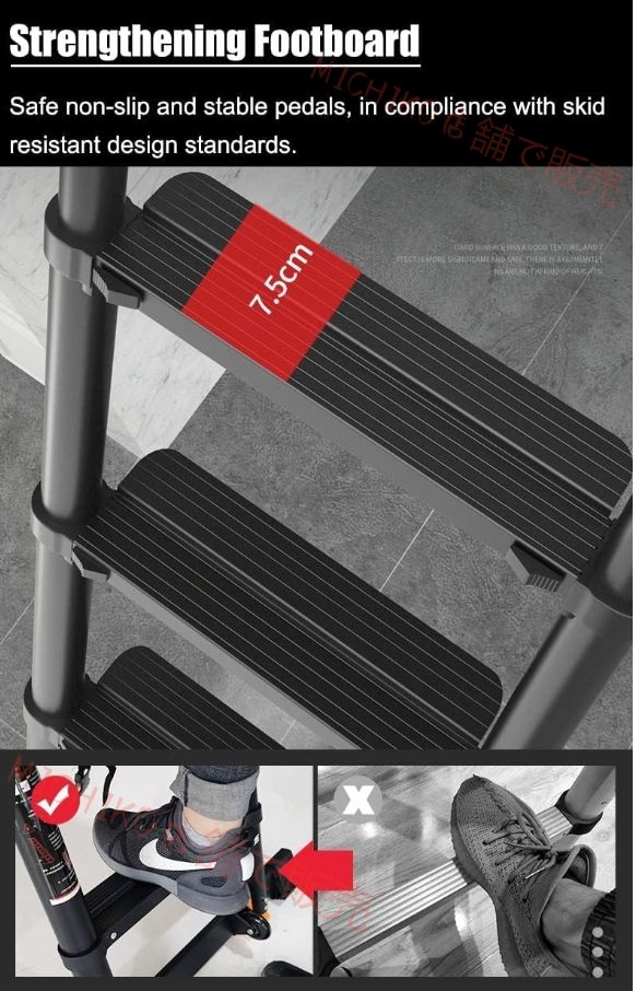 なフックとスタビライザーバーを備えた黒の延長伸縮はしご