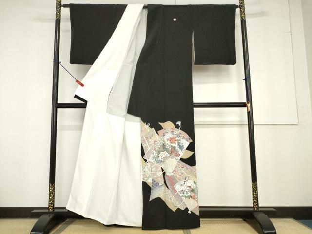 平和屋着物▽上質な小紋 単衣 檜扇花蝶文 金彩 正絹