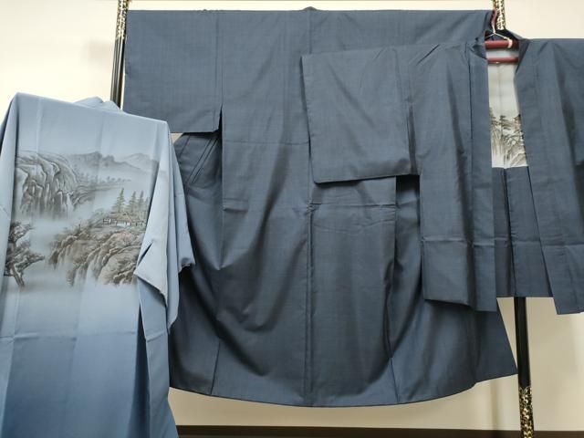 平和屋着物●男性 本場大島紬 アンサンブル 長襦袢セット 100亀甲 総詰め 正絹 CAAR7830hy