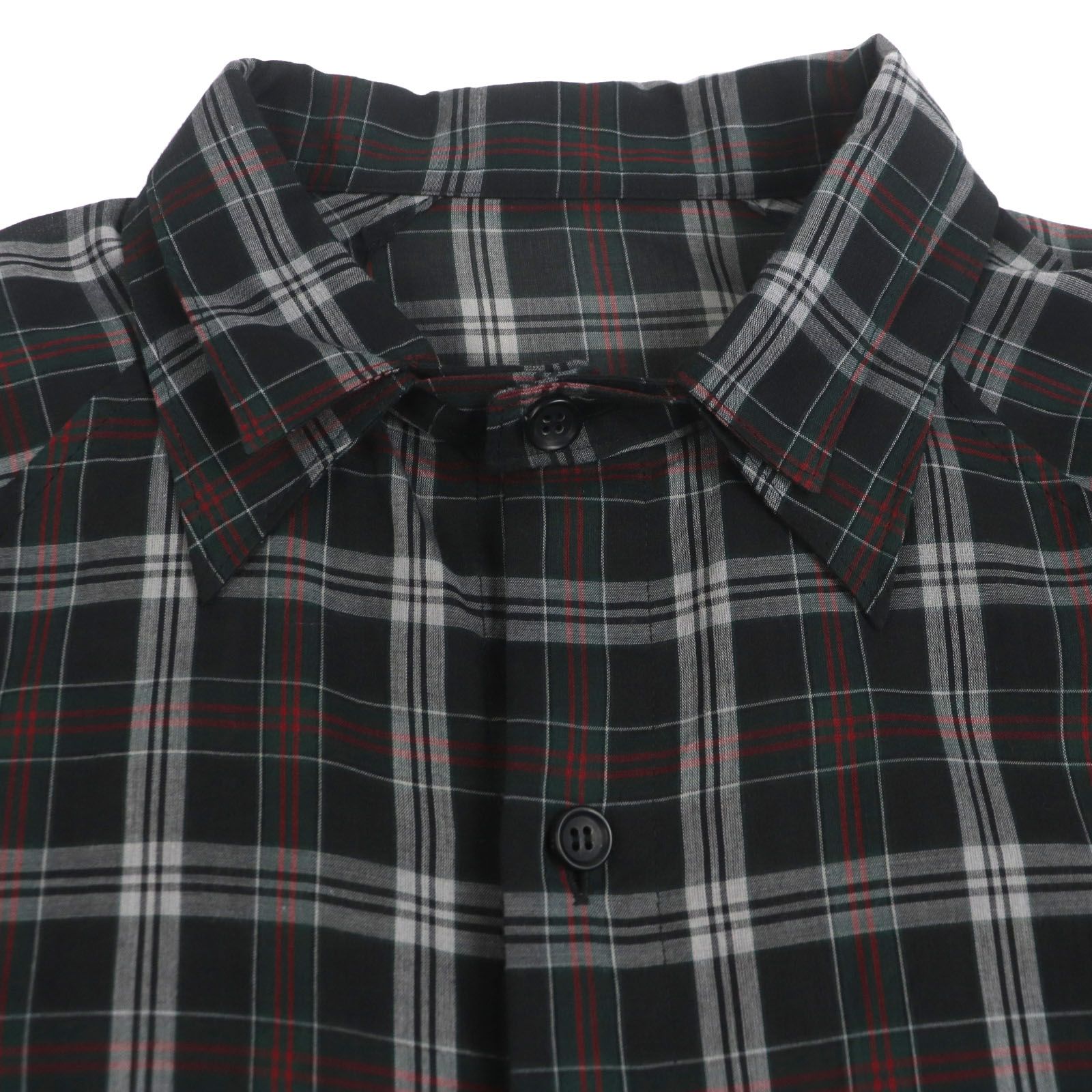 Yohji Yamamoto ヨウジヤマモト 24SS HS-B17-013 コットン 2WAY ダブルカラー ラグランスリーブ チェック柄 長袖シャツ ブラック 2 日本製 正規品 メンズ