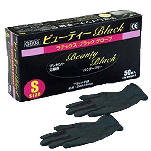 ブラック ラテックス グローブ BLACK Sサイズ 6.5～7吋 ビューティー 50枚入り 三高サプライ