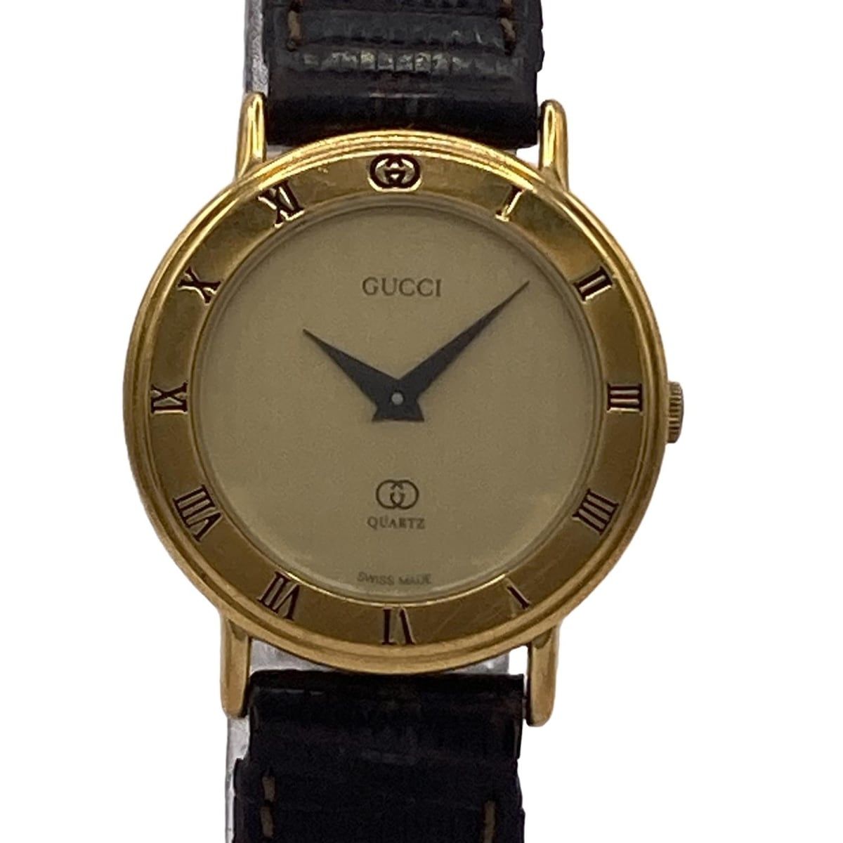 GUCCI グッチ 腕時計 - 3000L レディース 革ベルト ゴールド