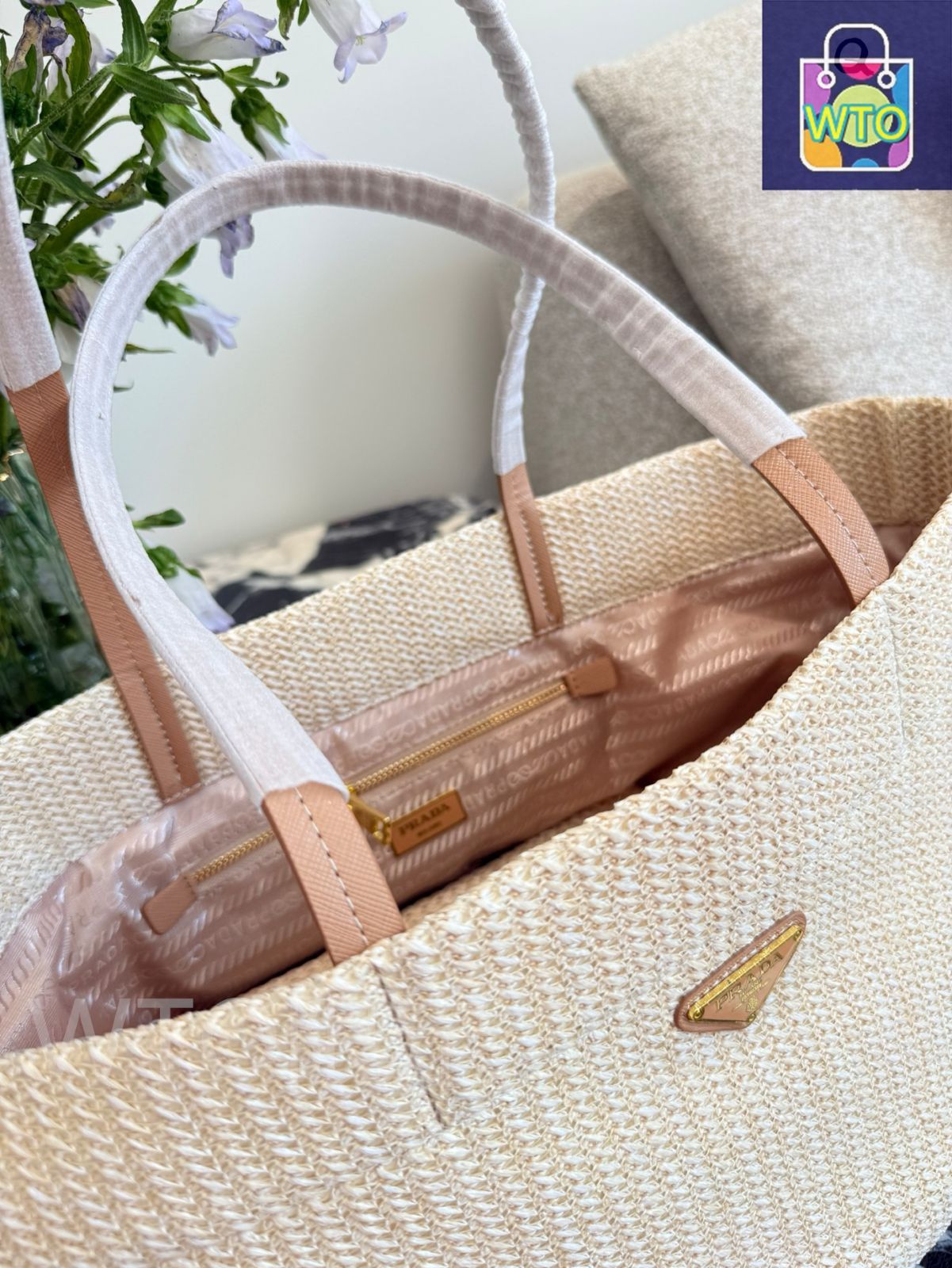 正規店買付【プラダ】織物 ショッピングバッグ 今日特価】Prada プラダ 草編みショッピングバッグ（40cm）-WTO