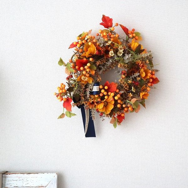 大きめ 実ものと秋の森のリース キンポウジュ パンパスグラス