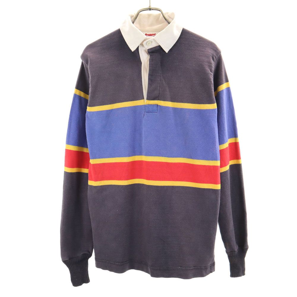 Rugged Wear Ltd 90s オールド USA製 長袖 ラガーシャツ M ネイビー Rugged Wear Ltd ボーダー メンズ