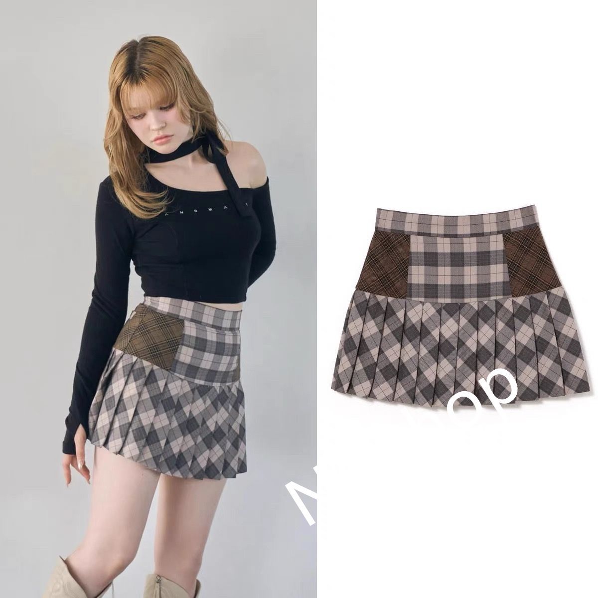 スカート andmary Coco check pleats skirt s ANDMARY】Coco check pleats skirt