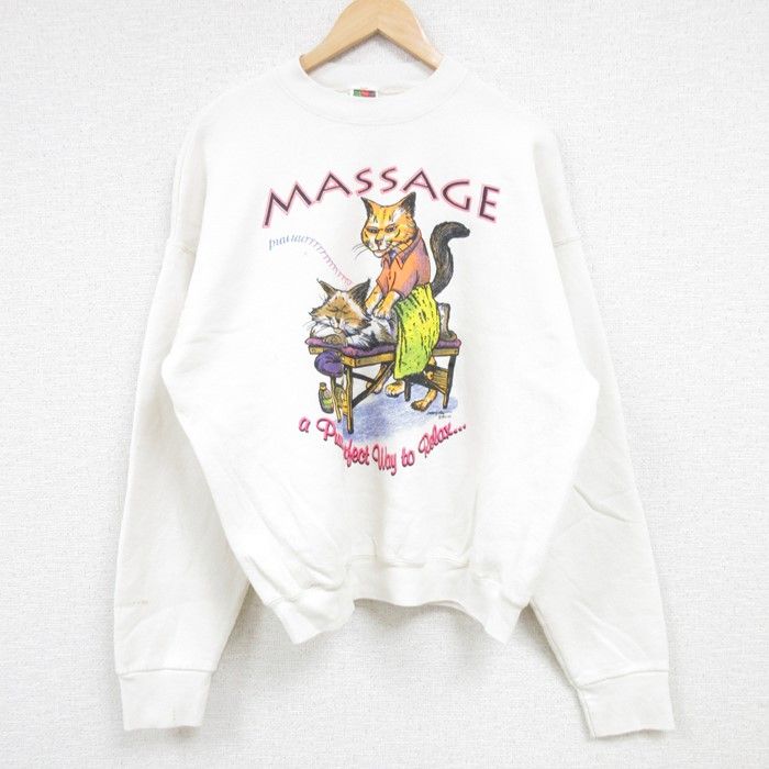 XL/古着 フルーツオブザルーム 長袖 スウェット メンズ 90s キツネ クルーネック 白 ホワイト 24sep10  スエット トレーナー トップス