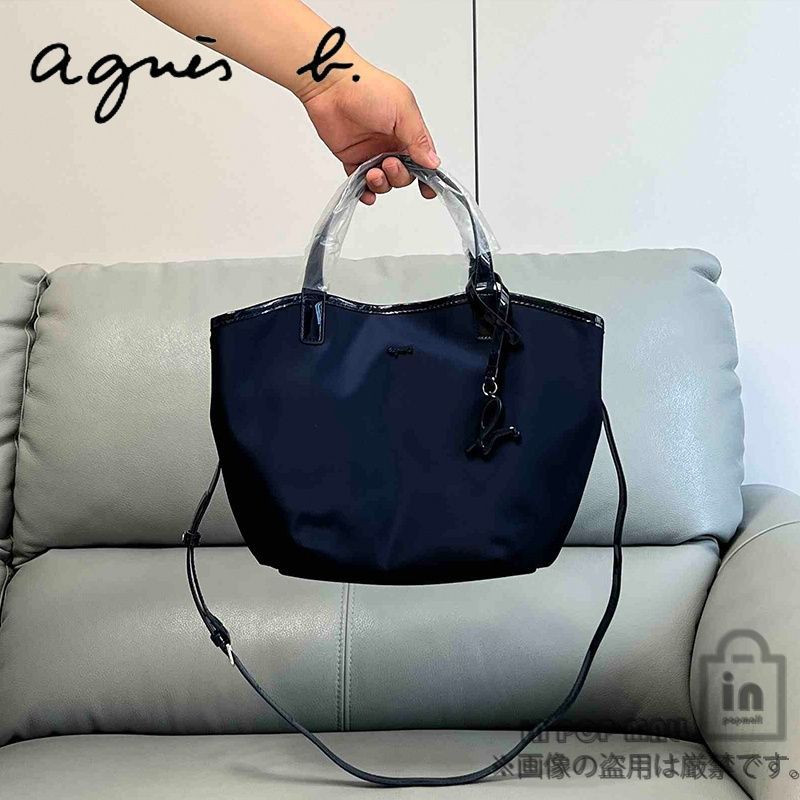 agnes b. アニエスベー ショルダーバッグ トートバッグ ポシェット 2WAY 軽量 ロゴ カジュアル 通勤通学 旅行 ネイビー
