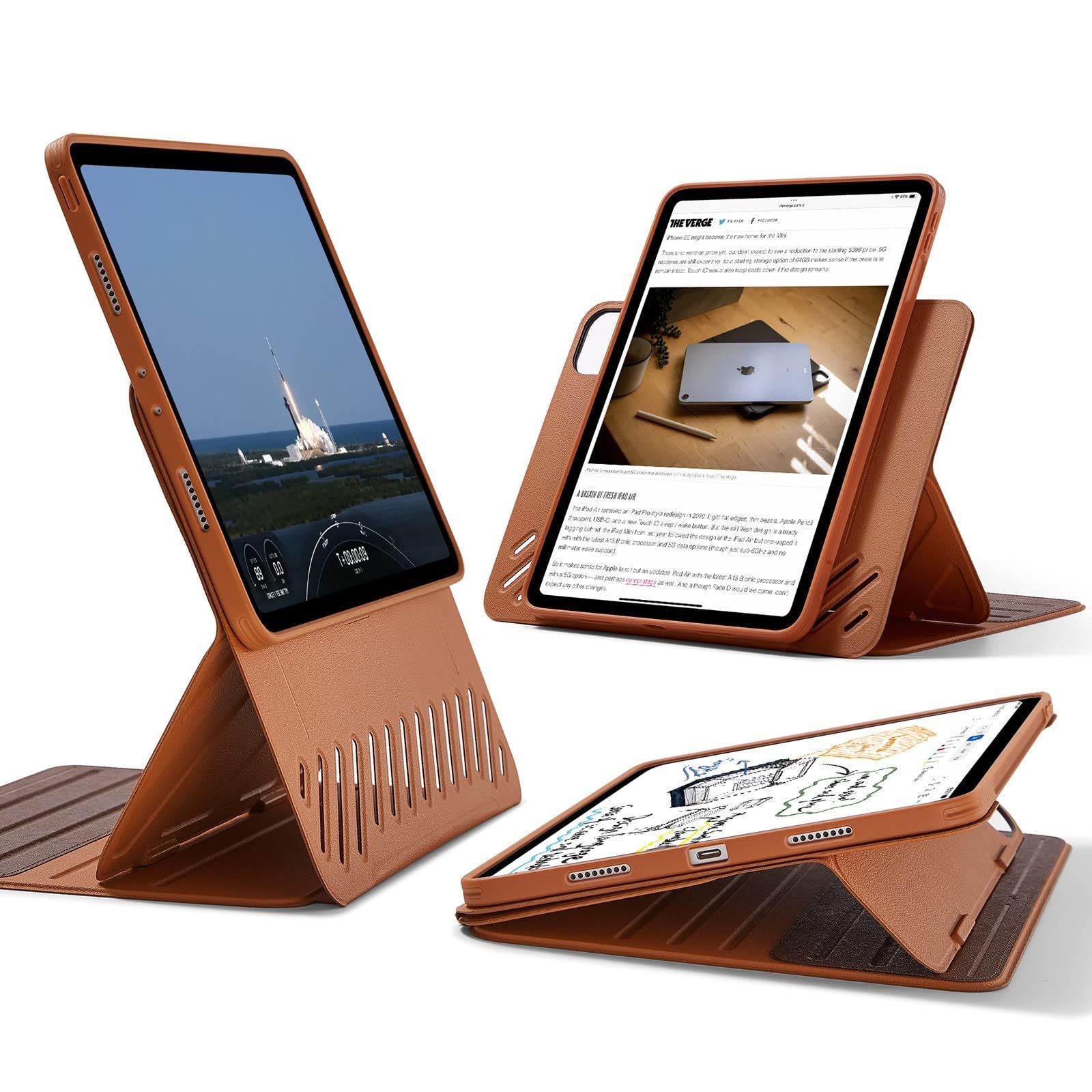 新着商品 iPad Pro 11インチ ESR ケース 2025|2021|2020|2018 第4|3|2|1世代 取外し なマグネットカバー付き回転式ケース 縦向き|横向きスタンド 9段階の角度調節 頑丈な保護 Shiftシリーズ ブラウ