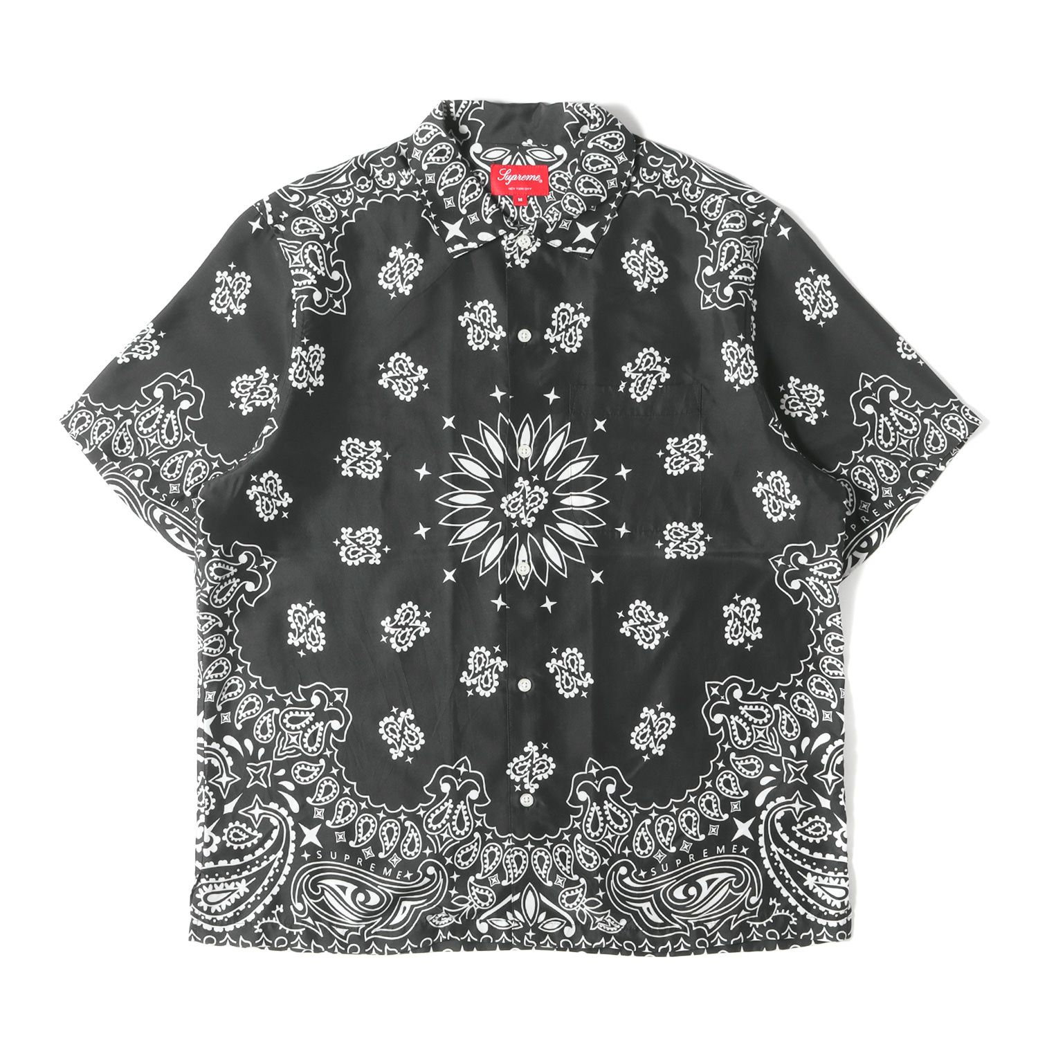 美品 Supreme シュプリーム シャツ サイズ:M 21SS バンダナ柄 シルク 半袖 シャツ Bandana Silk S/S Shirt ブラック 黒 トップス カジュアルシャツ【メンズ】