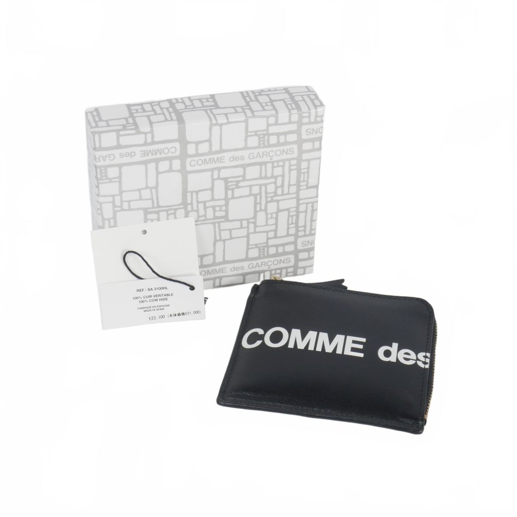 コムデギャルソン COMME des GARCONS Huge Logo ロゴ L字ファスナー レザーウォレット ミニ財布 黒 ブラック SA 3100HL