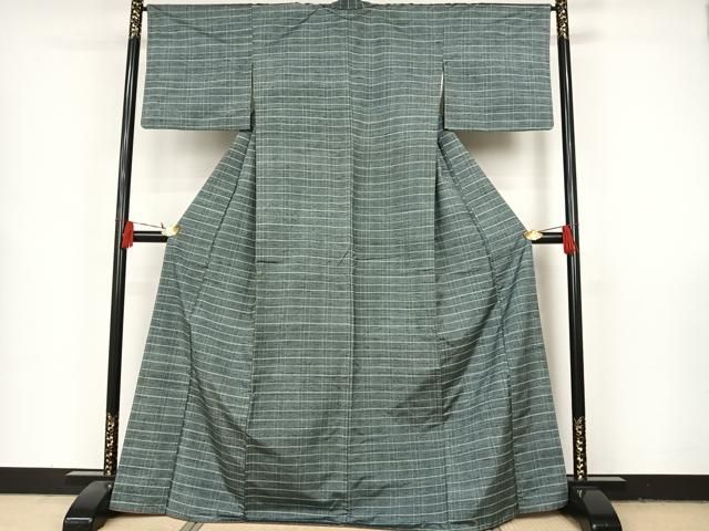 平和屋着物○男性 紬 アンサンブル 色無地 藍色 正絹 逸品 CAAY9559th  