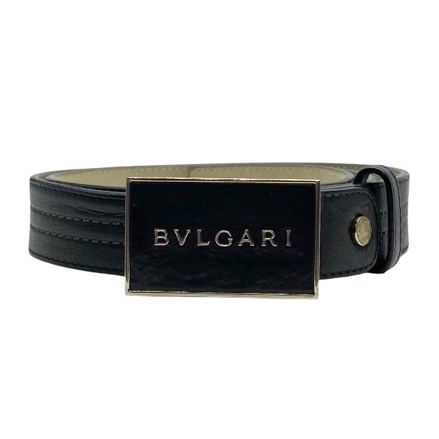 ブルガリ ベルト LO E10 32708 スクエアロゴ バックル レザー メタル ブラック シルバー BVLGARI メンズ 表記110 実寸約100cm