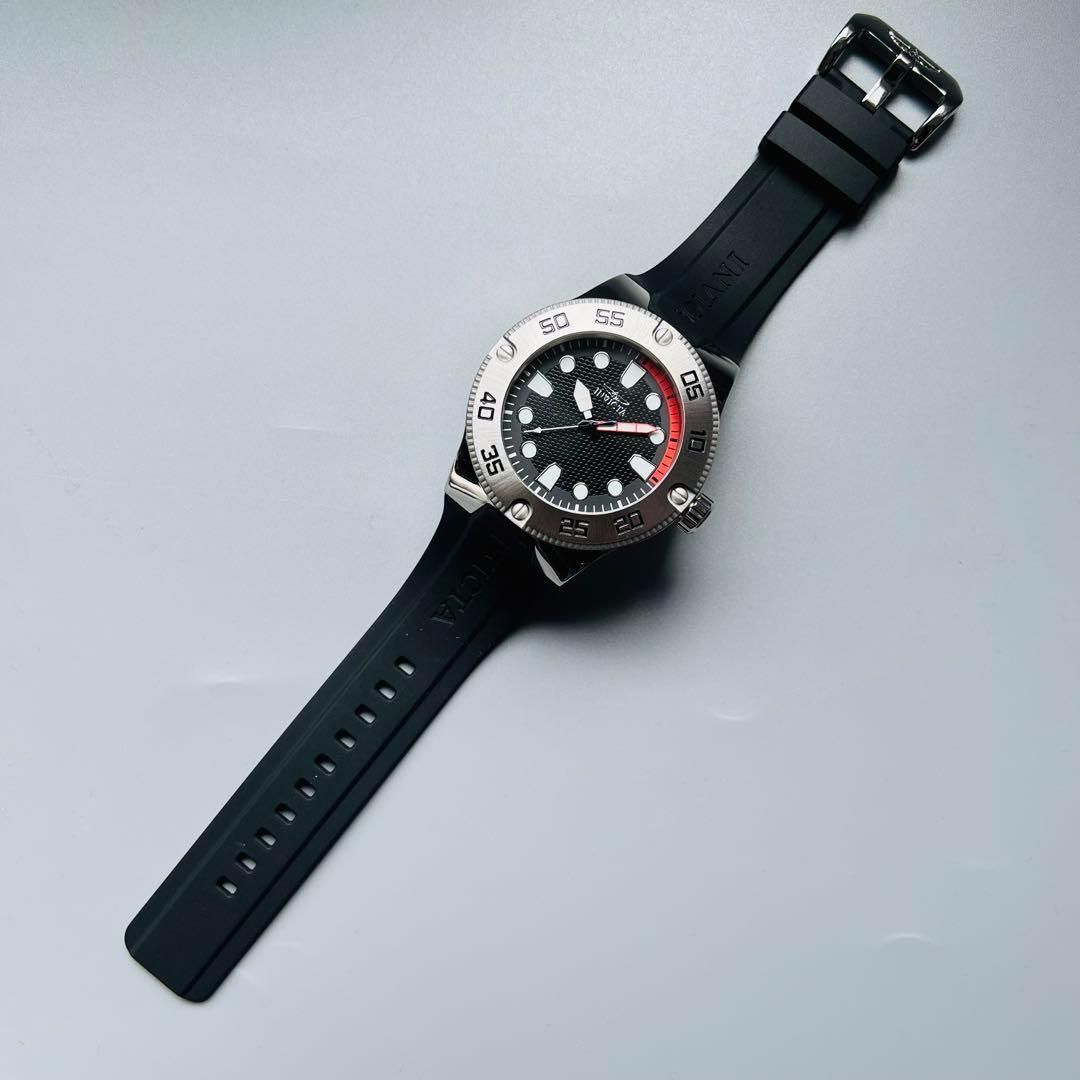 インビクタ INVICTA 腕時計 新品 プロダイバー メンズ 電池式 ブラックバンド 黒 ケース直径52mm クォーツ おしゃれ ゴムバンド シルバー