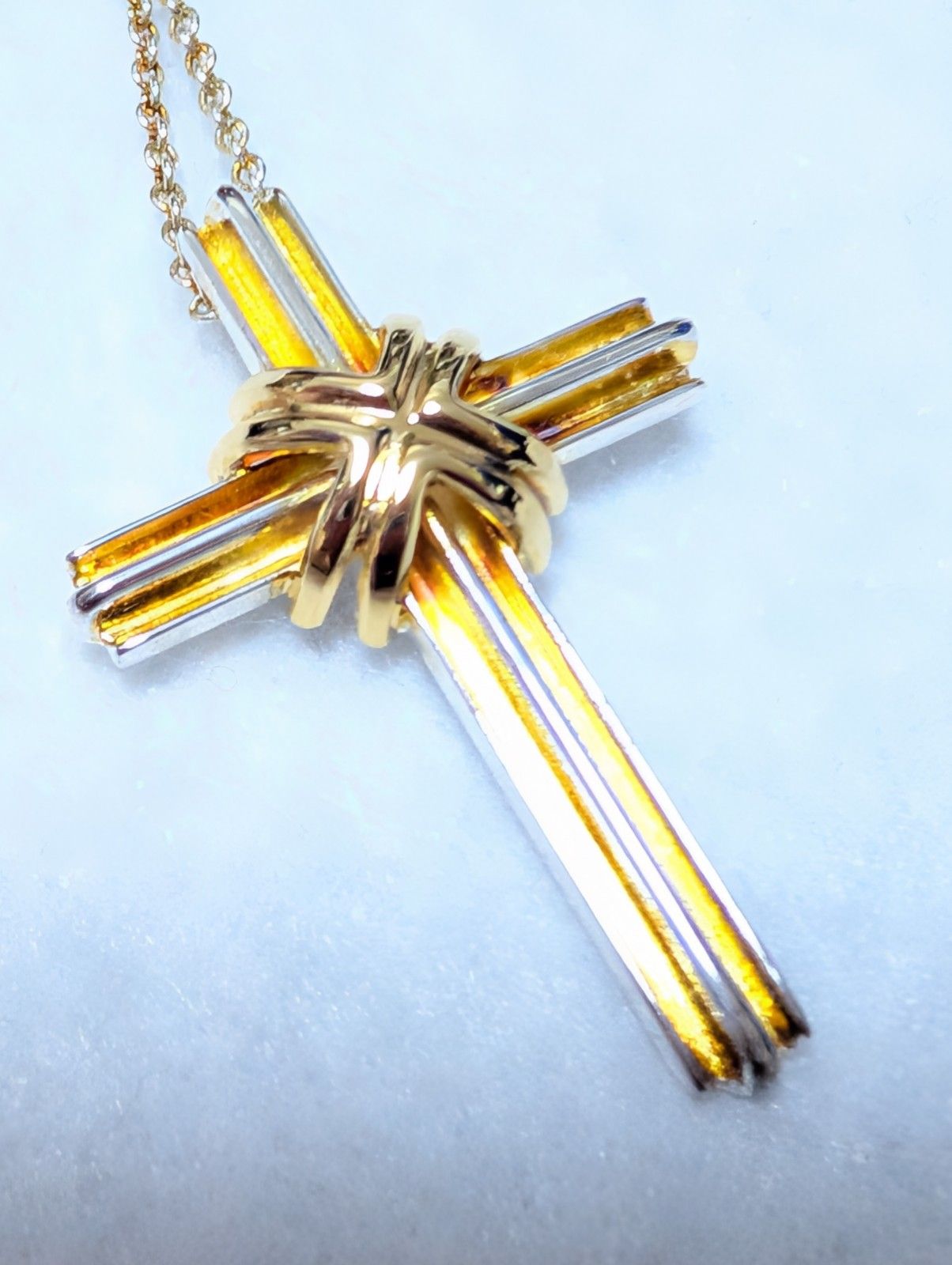 美品 ティファニー コンビ クロス ネックレス シルバー K18 ビンテージ ティファニー tiffany&co Tiffany シグネチャークロス クロス