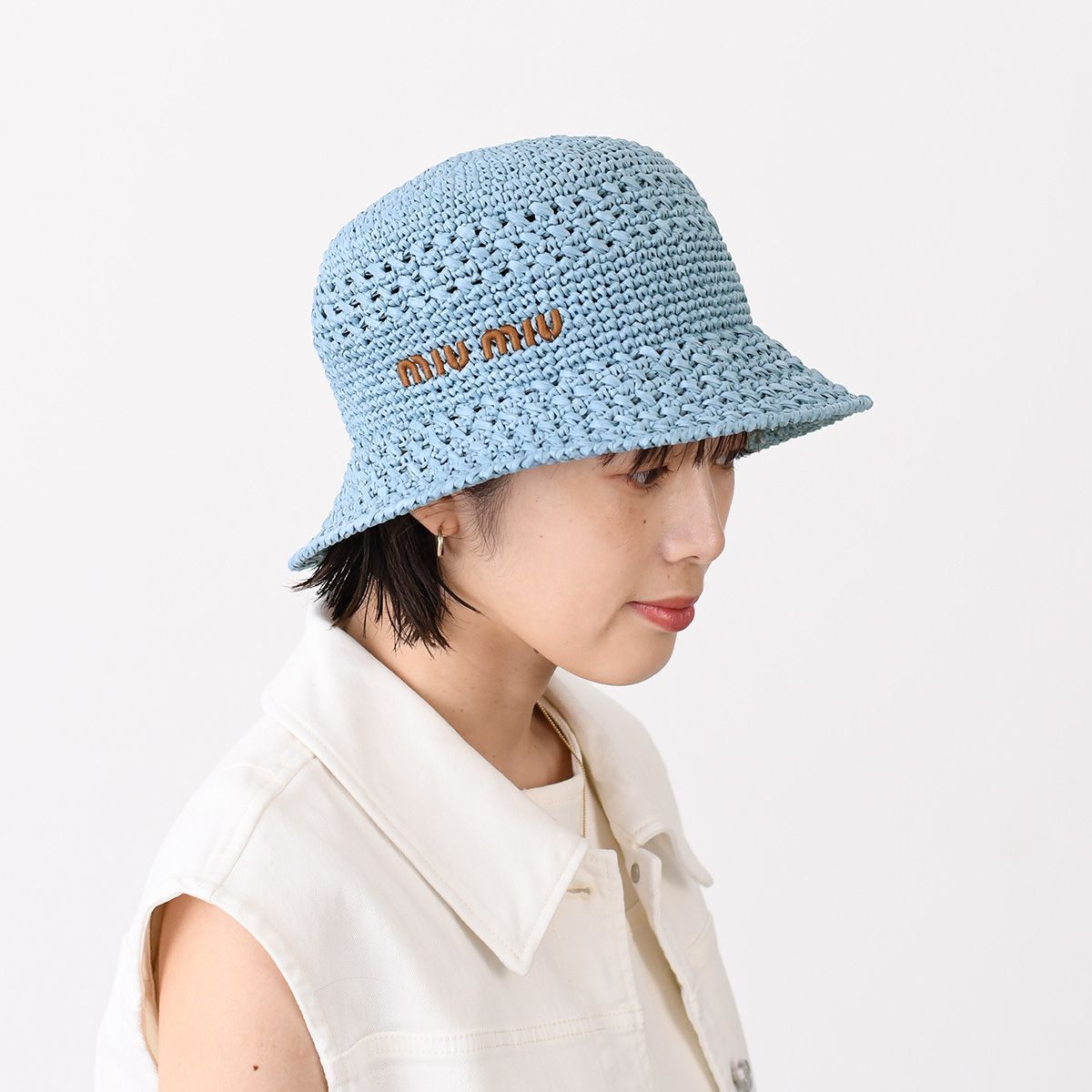miu miu バケットハット ホワイト ミュウミュウ Miu Miu MIUMIU バケットハット 5HC196 2CL4