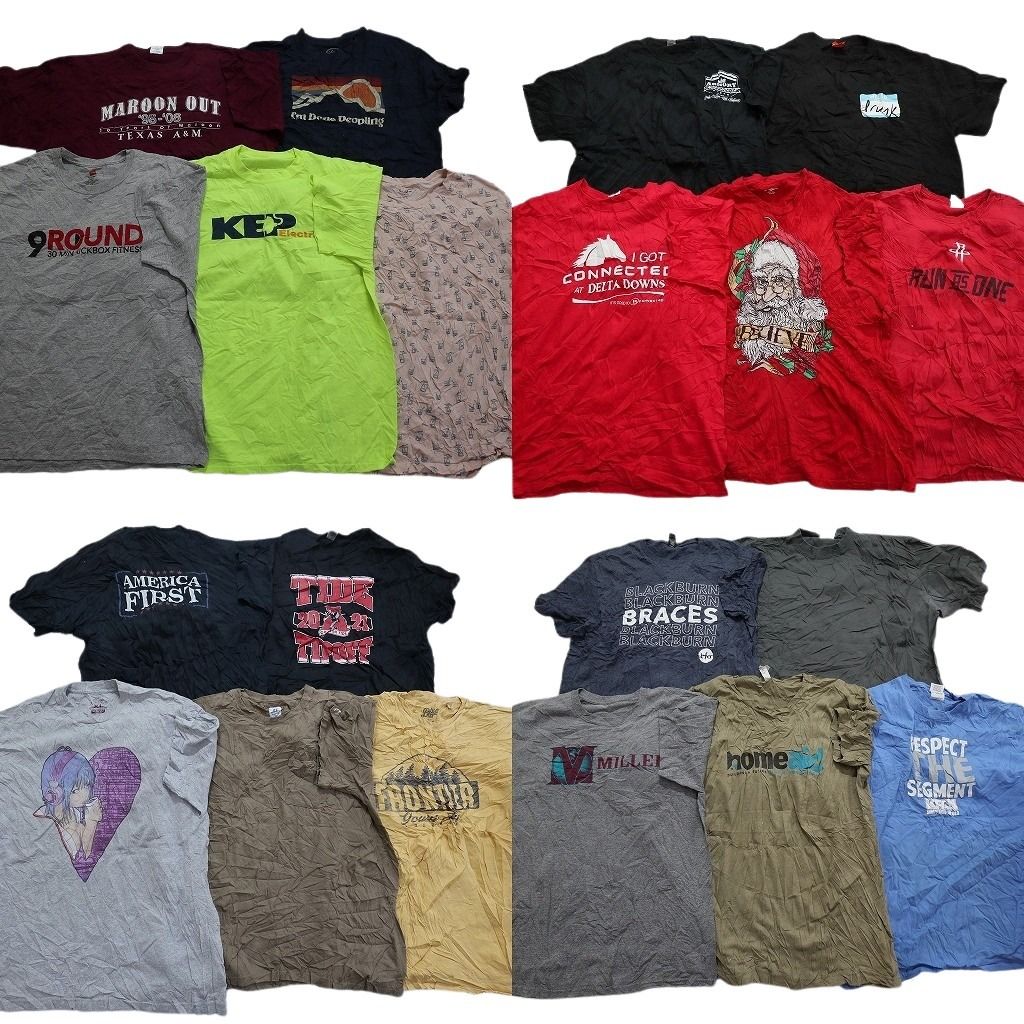 古着卸 mix プリント 半袖Tシャツ 20枚セット メンズ XL 英文字プリント ワンポイント 無地 古着 NA0702