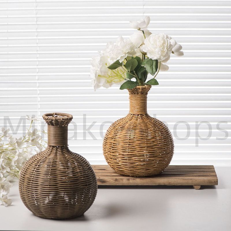 新品・未使用】 花瓶 フラワーベース 花器 籐編み風