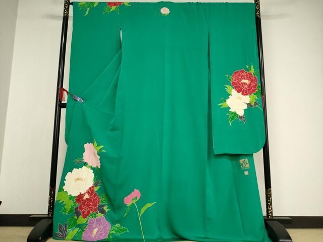 平和屋着物○染色作家 草野一騎 振袖 牡丹文 金彩 ロング丈 正絹 逸品