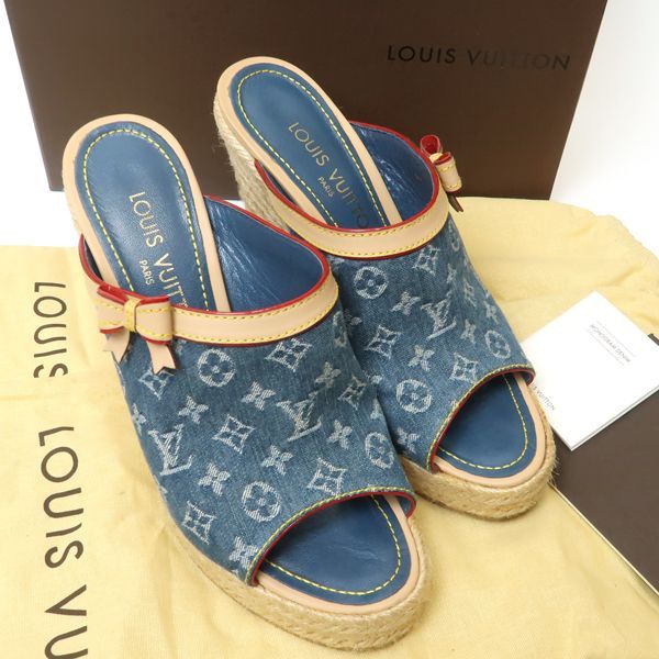 ヴィトン サンダル デニム ウェッジソールサンダル モノグラム LOUIS VUITTON モノグラムデニム ウェッジソール サンダル 36