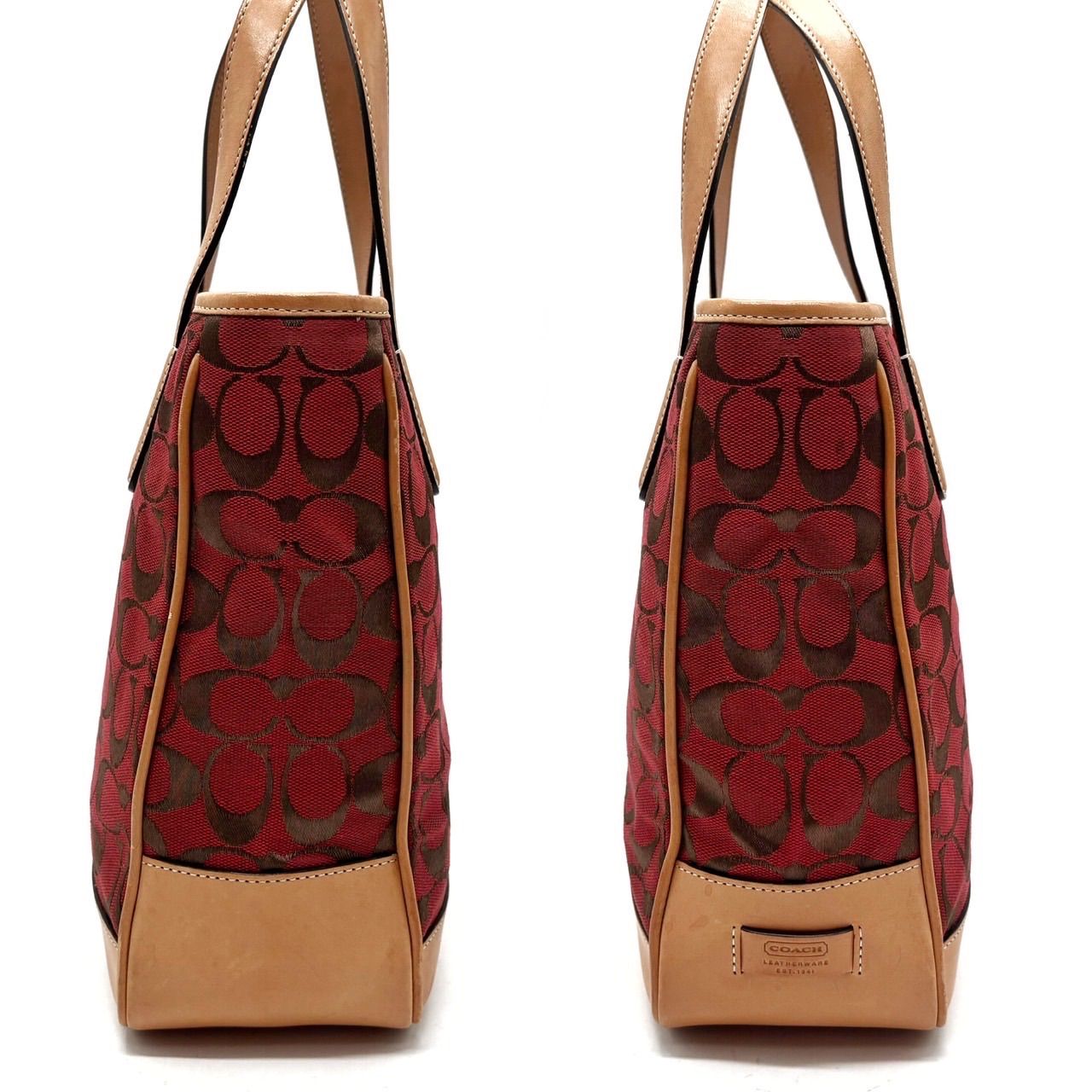 コーチ シグネチャー ハンドバッグ トートバッグ 総柄 キャンバス地 レザー COACH コーチ シグネチャー トートバッグ ベージュ レッド