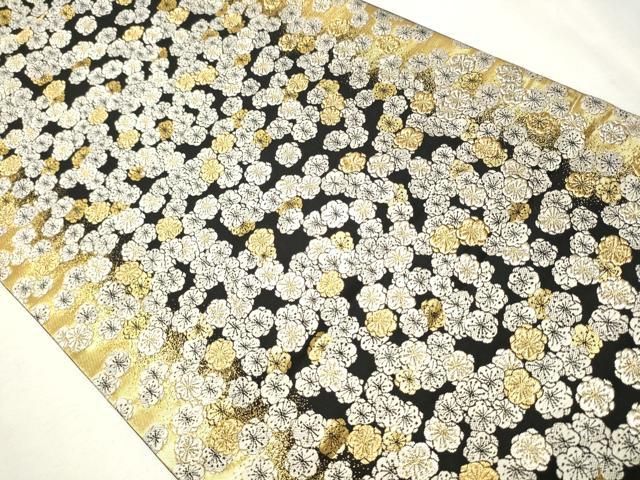 平和屋着物●西陣の名門　加納幸謹製　六通柄　京袋帯　舞梅文　黒地　金銀糸　正絹　逸品　CAAV7116hy 平和屋着物○西陣の名門 加納幸謹製 六通柄 京袋帯 舞梅文 黒地 金銀糸