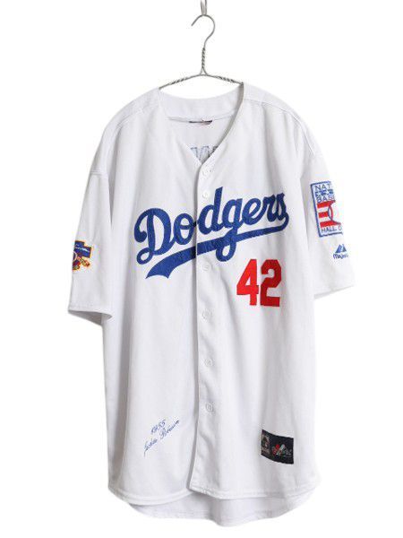 なクーポン配布中! ドジャース ベースボール シャツ メンズ XXL 程| MLB オフィシャル マジェスティック 大リーグ ユニフォーム ゲームシャツ 大きいサイズ 白
