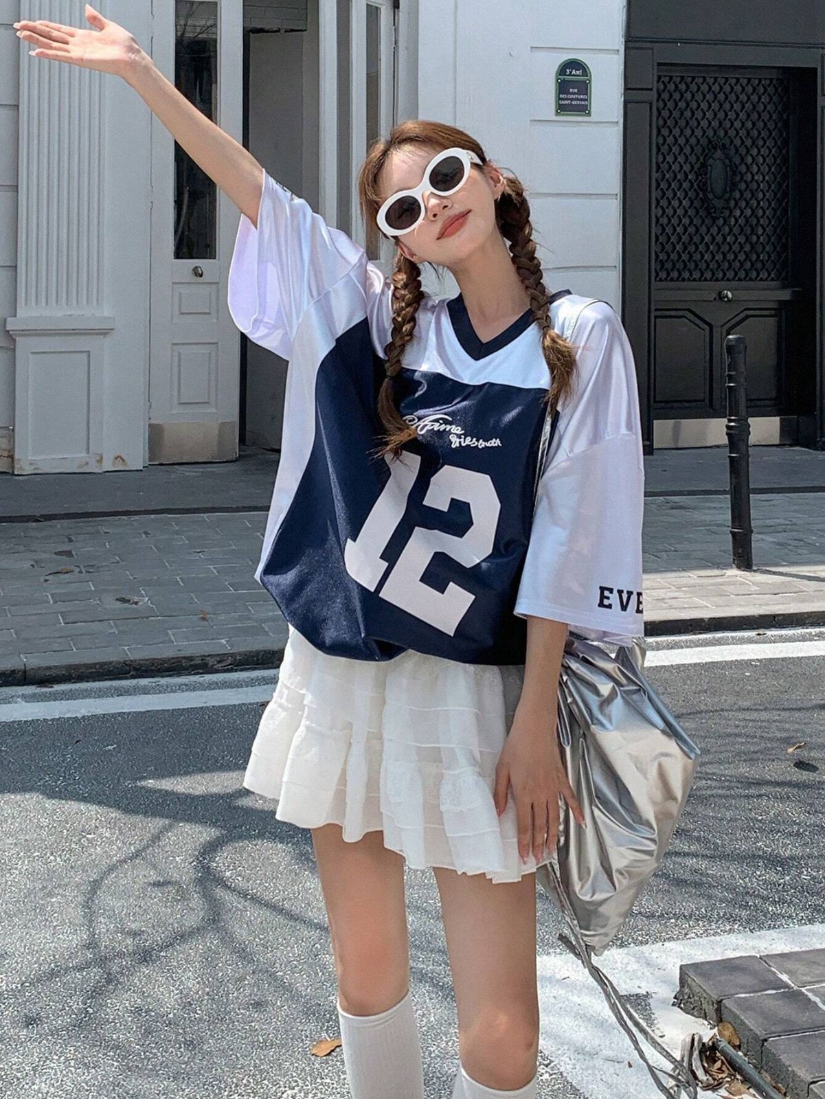 【boohoo】オーバーサイズ Vネック ベースボールTシャツ※送関込 Vネックベースボールシャツ ベースボールTシャツ | 総合スポーツ
