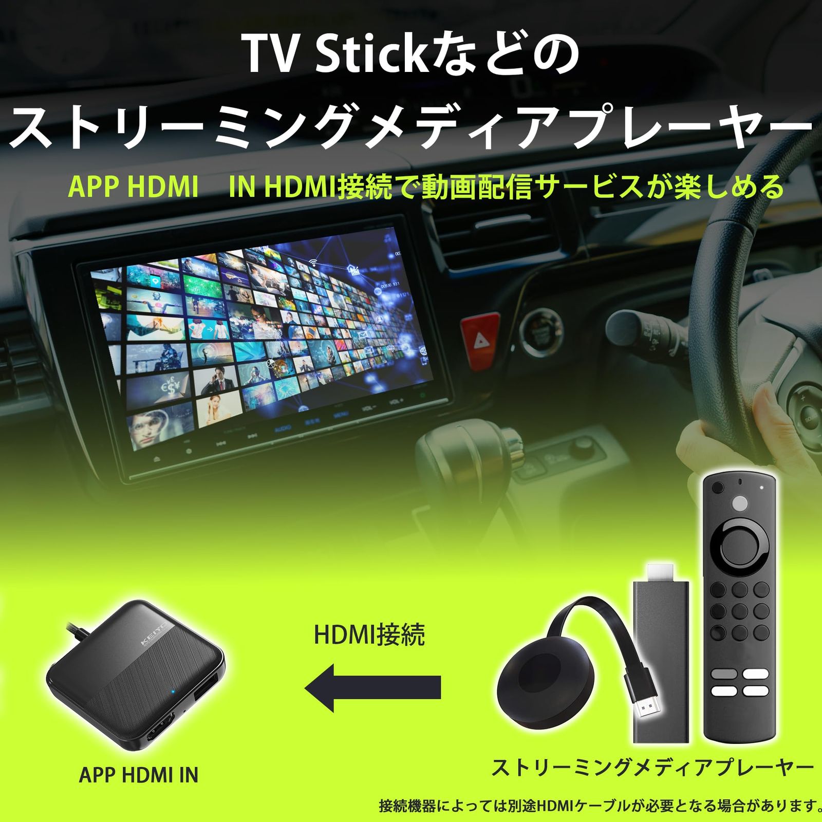 KEIYO APP HDMI IN HDMIマルチメディアアダプター TVstick スマホ 地デジチューナー DVDプレイヤーを接続 有線AppleCarPlay搭載車両 AN-S134 公式ショップ HDMI入力特化モデル