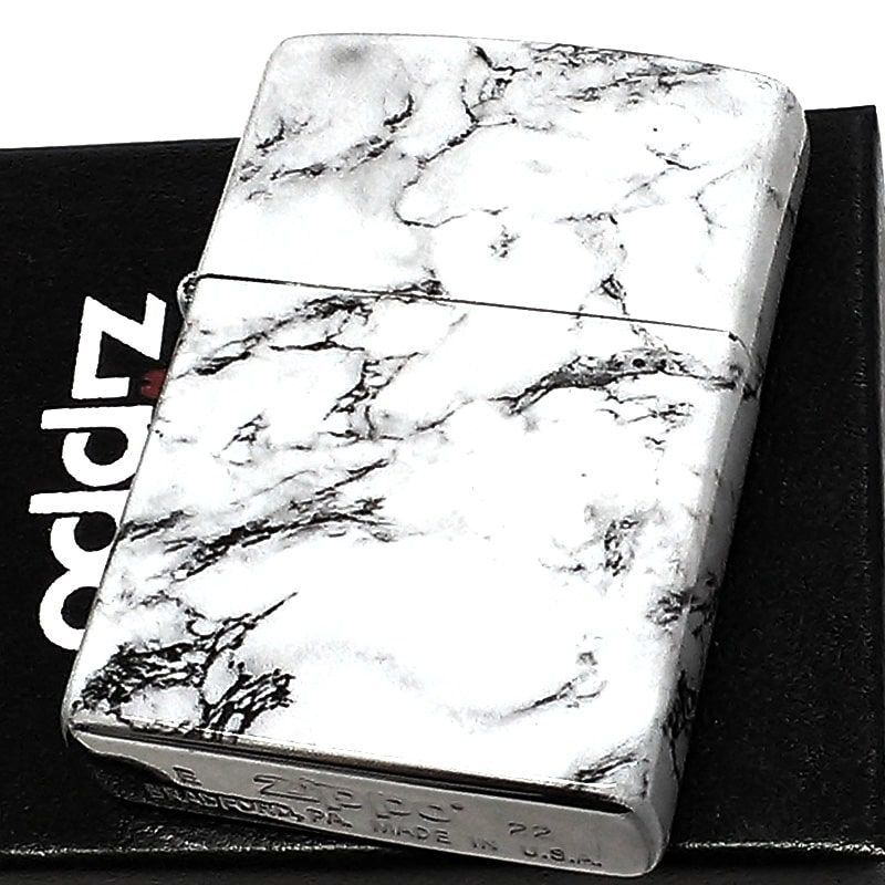 ZIPPO ライター 大理石柄 5面連続プリント ジッポ ホワイト 渋い