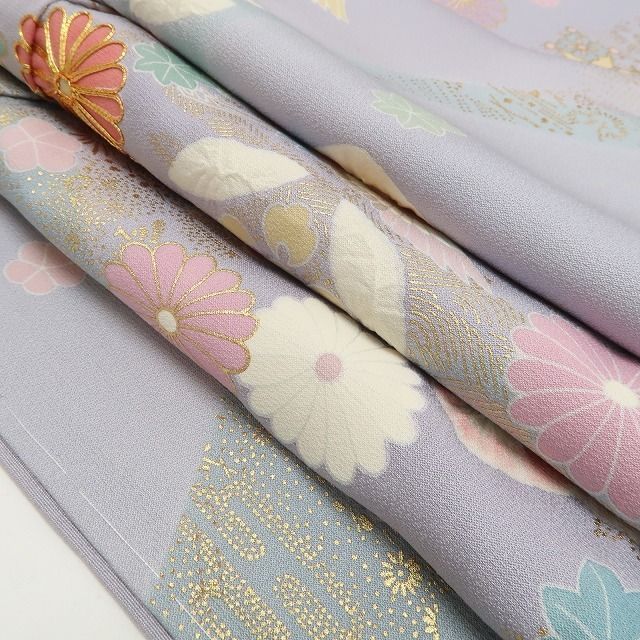 ❁tomihisa❁新品 手描き友禅 圭雲 落款”灰青色に淡く広がる吉祥の彩り