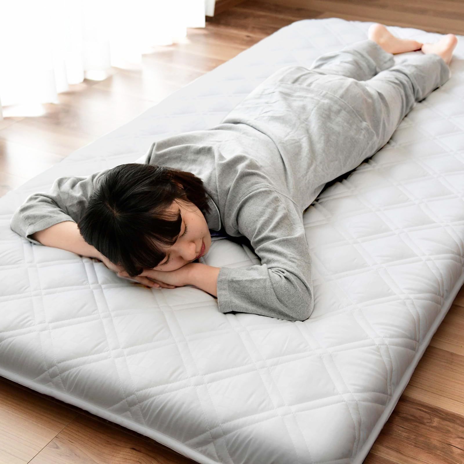 【在庫セール】[山善] 敷布団 セミシングルショート 厚め ボリューム (中芯入り三層構造) 防ダニ 防カビ 抗菌 防臭 (Softcool clean+) 敷き布団 布団 寝室 ライトグレー SH-SSSF(LGY)