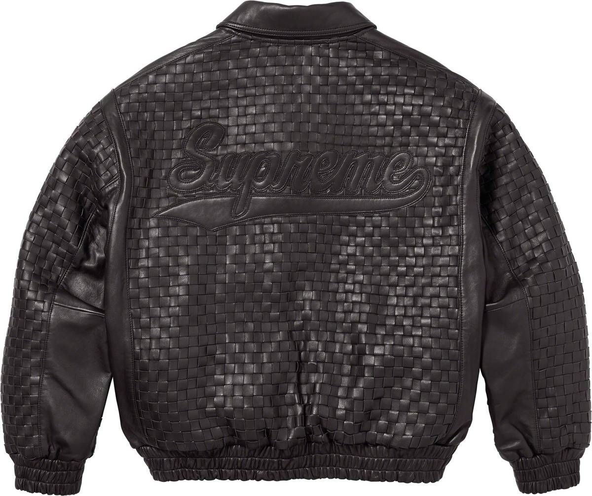 23FW SUPREME シュプリーム WOVEN LEATHER VARSITY JACKET XXL