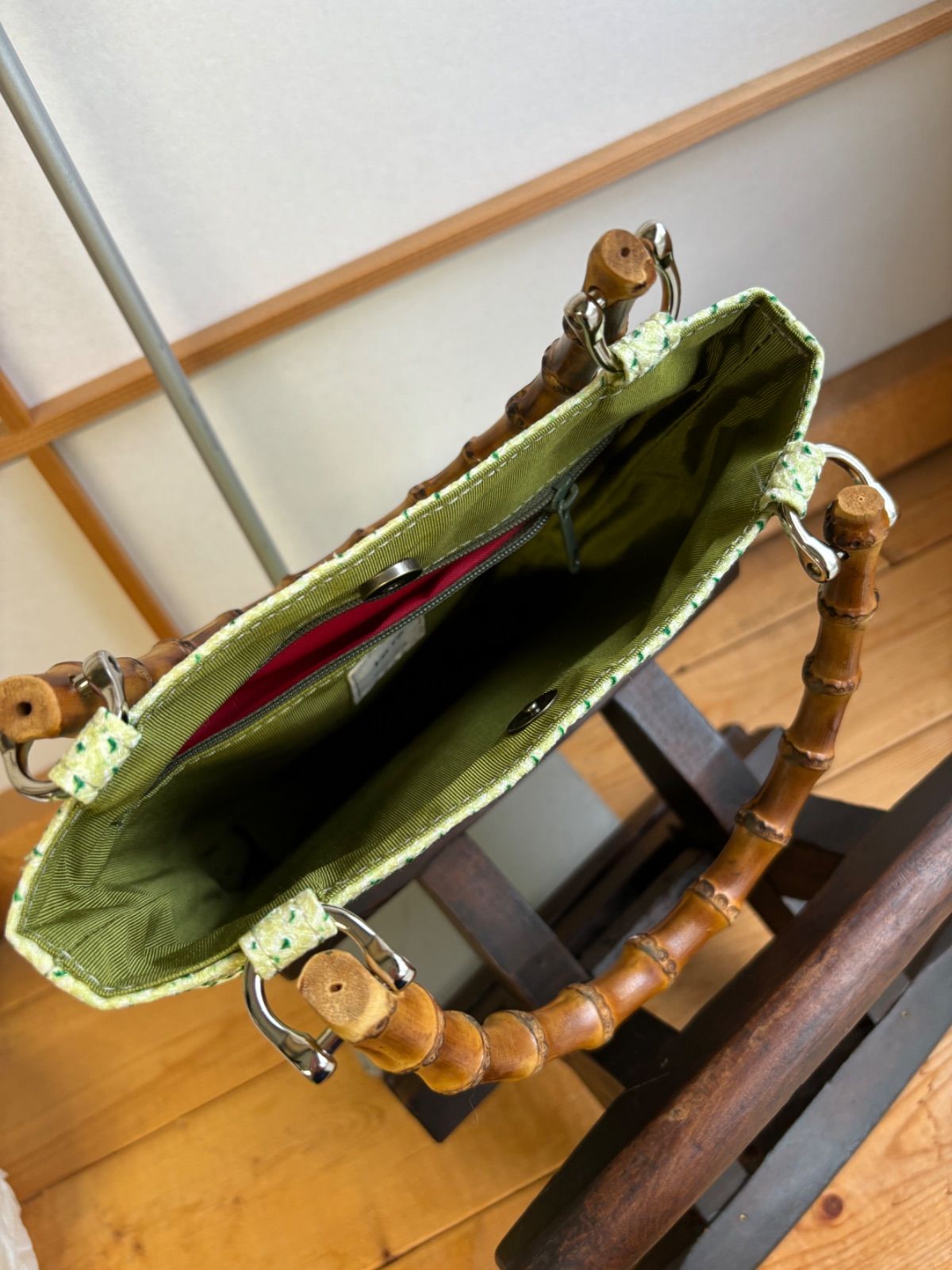 総絞り黄緑系 合切袋