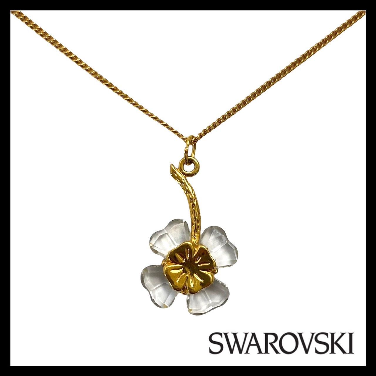 Y【SWAROVSKI】クローバー ネックレス クリスタル ゴールド/金カラー