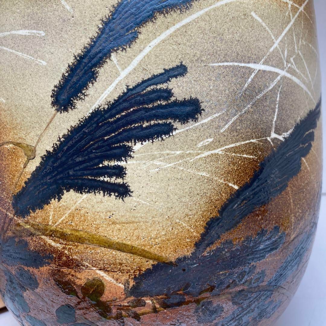 力石俊ニ　色絵秋草文鉢　共箱　高さ34㎝　東Y5-1212⑥ 力石俊ニ 色絵秋草文鉢 共箱 高さ34㎝ 東Y5-1212⑥