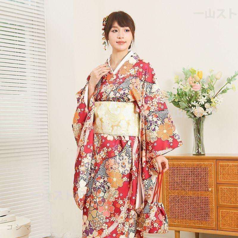 正絹 振袖 フルセット 販売6点セット 半衿付き長襦袢・帯・帯揚・帯〆