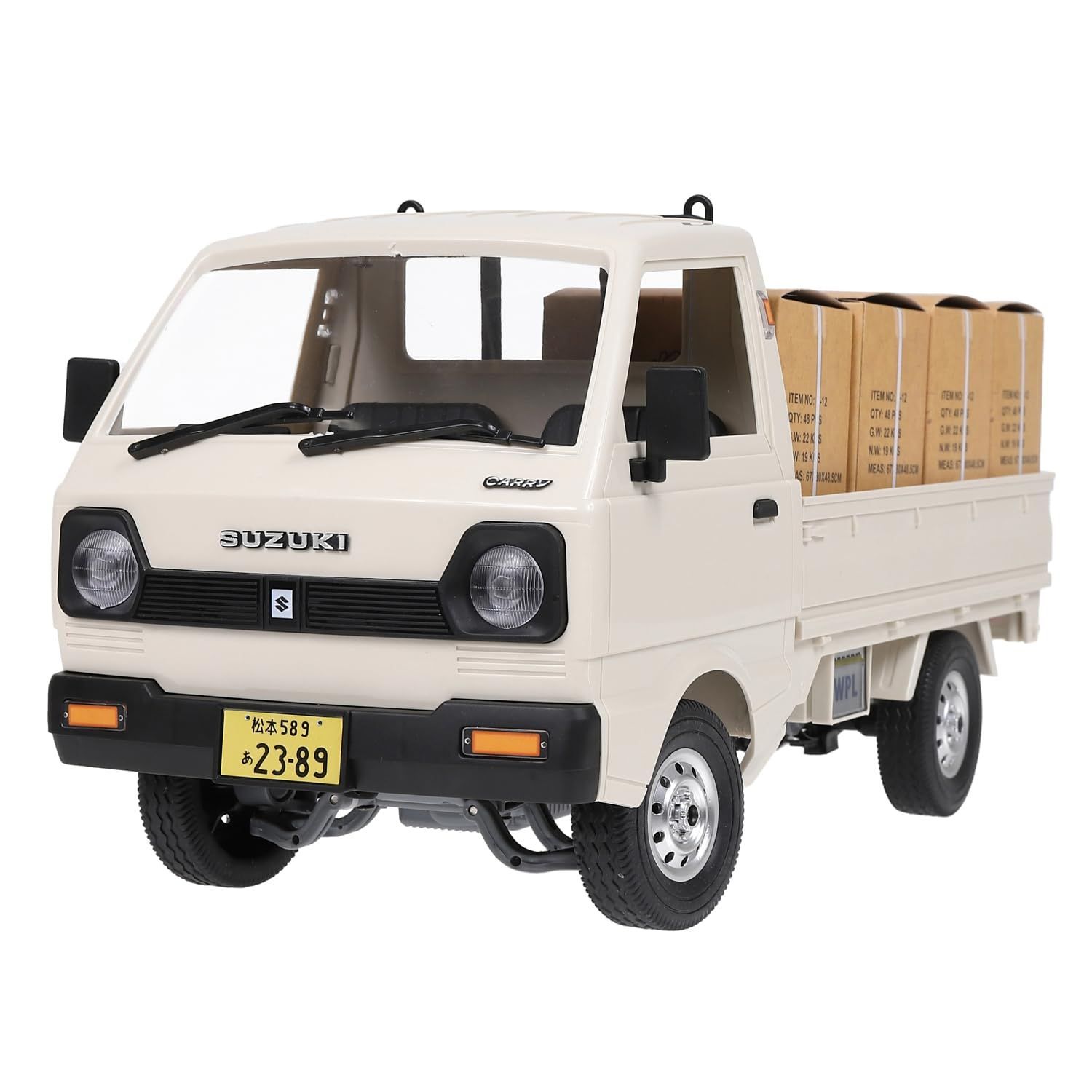2WD ホワイト バッテリー付き 技適マーク付き 付属 積荷 オリジナルステッカー 二輪駆動 2WD RTR D12 RCカー 軽トラ 1|10スケール キャリイ スズキ JAPAN WPL
