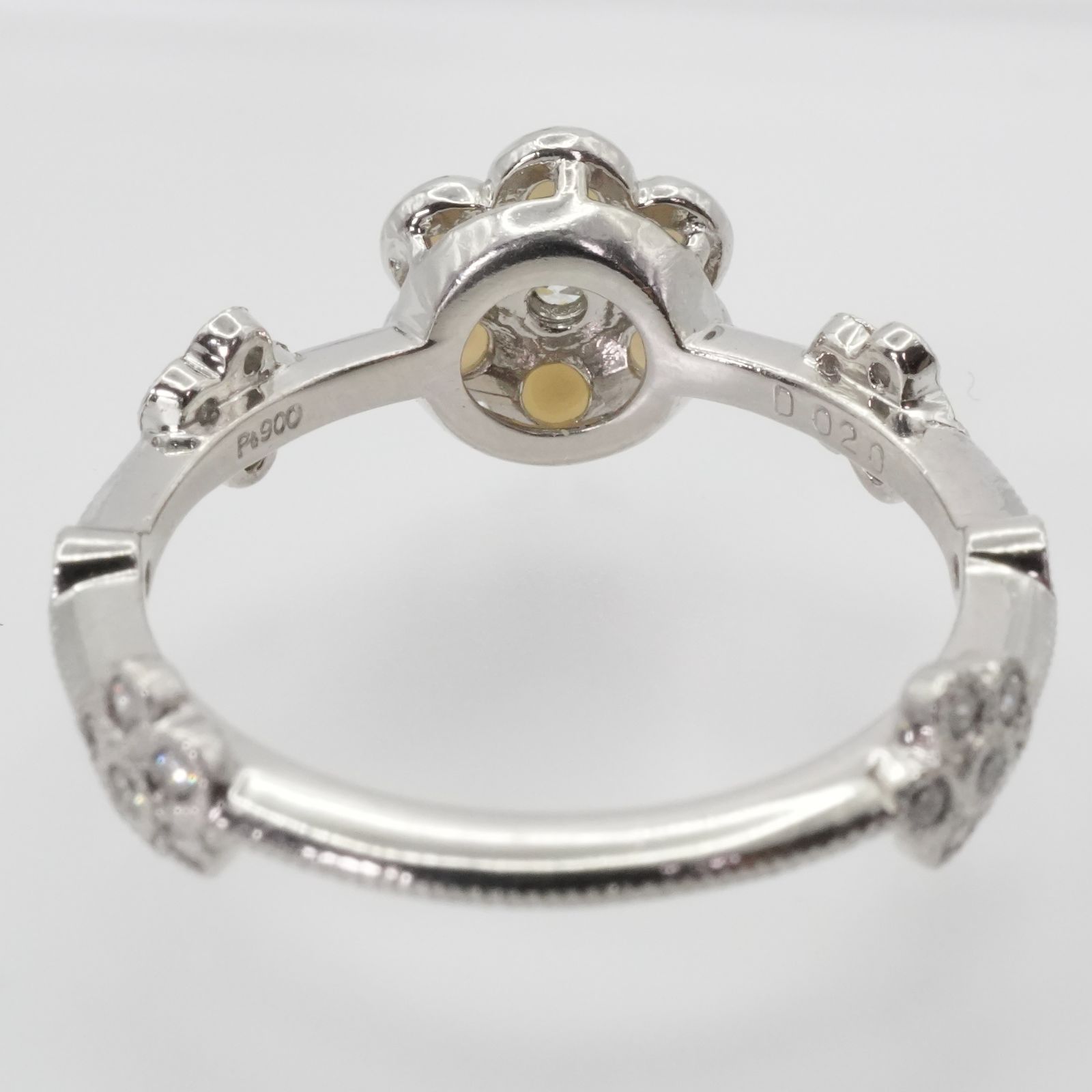 美品 アベリ 花 リング ダイヤ パール プラチナ フラワー/24