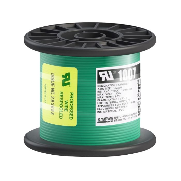 【新品・2営業日で発送】協和ハーモネット KYОWA UL耐熱ビニル絶縁電線 UL1007 AWG18 50M 緑 (UL1007AWG1850MGR 2490)