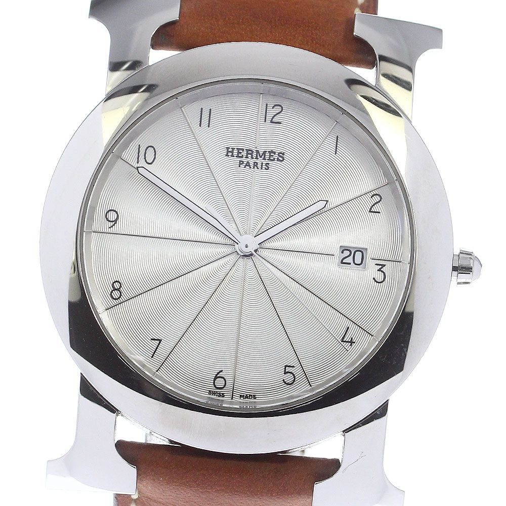 エルメス HERMES HR1.710 Hウォッチ ロンド デイト クォーツ メンズ 