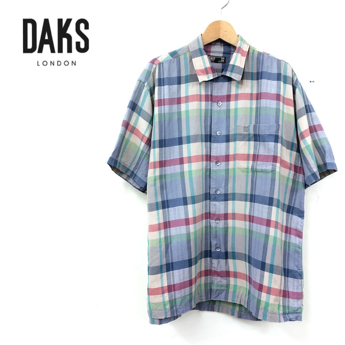 R2186-J◇DAKS ダックス リネンブレンドチェック半袖シャツ