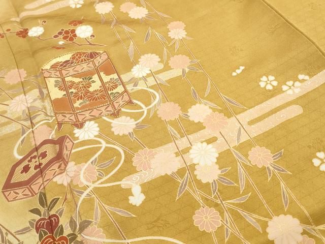 平和屋着物○訪問着 紬地 刺繍 風景草花文 金彩 やまと誂製