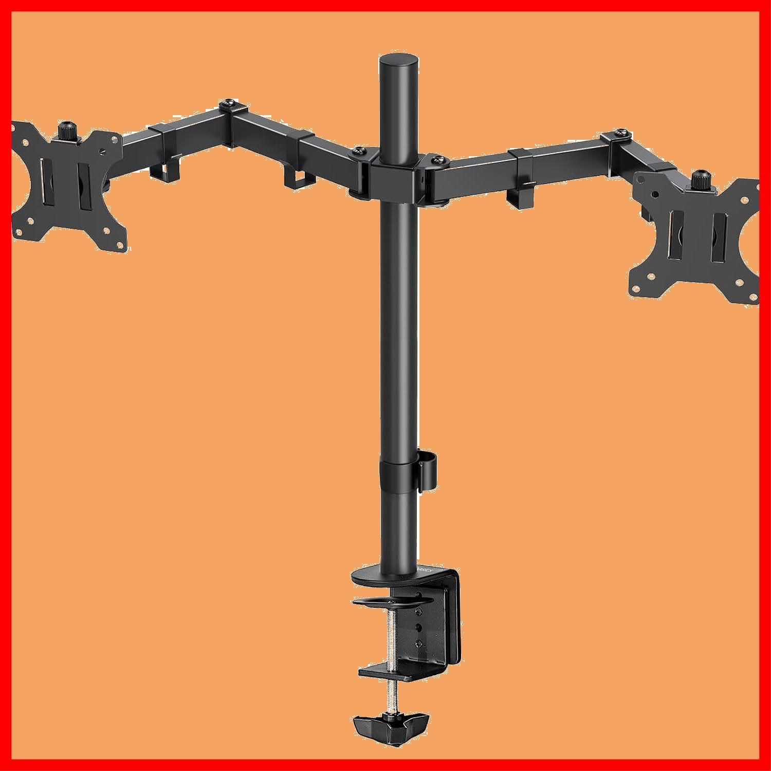 デュアルモニタースタンド 高さ調節 アームマウント ベーシック スチール製 ブラック